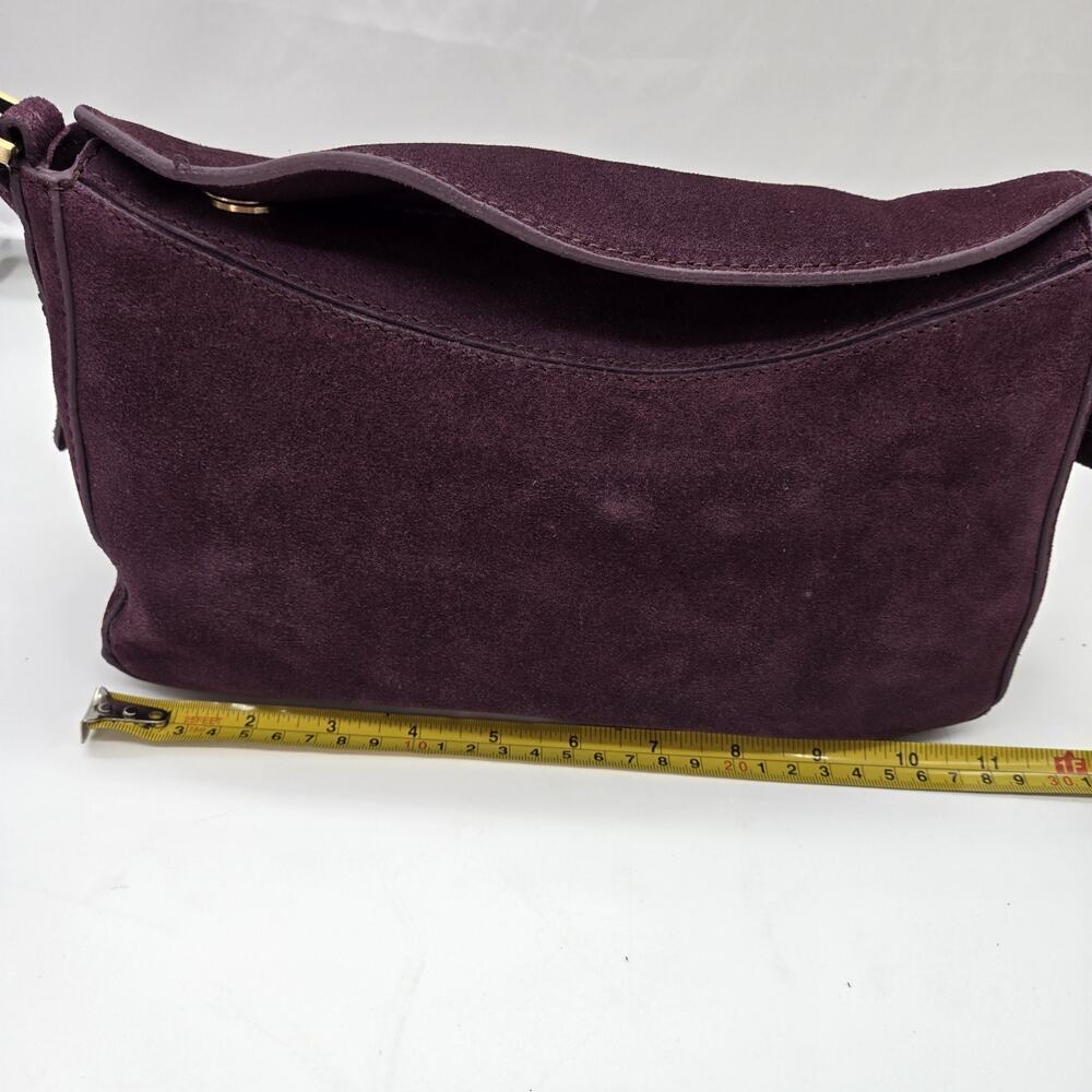 Purple Burgundy Leather Suede Shoulder Bag 11x6x4" Detach Strap NEW SLOUCH $78 - Picture 10 of 13